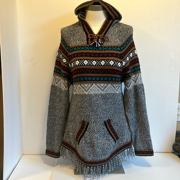 KACTUS Alpaca Hooded Fringe Bottom Tunic Sweater Women’s Small - Picture 1 of 11